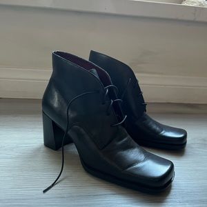 Vintage Nine & Company square toe lace up block heel booties